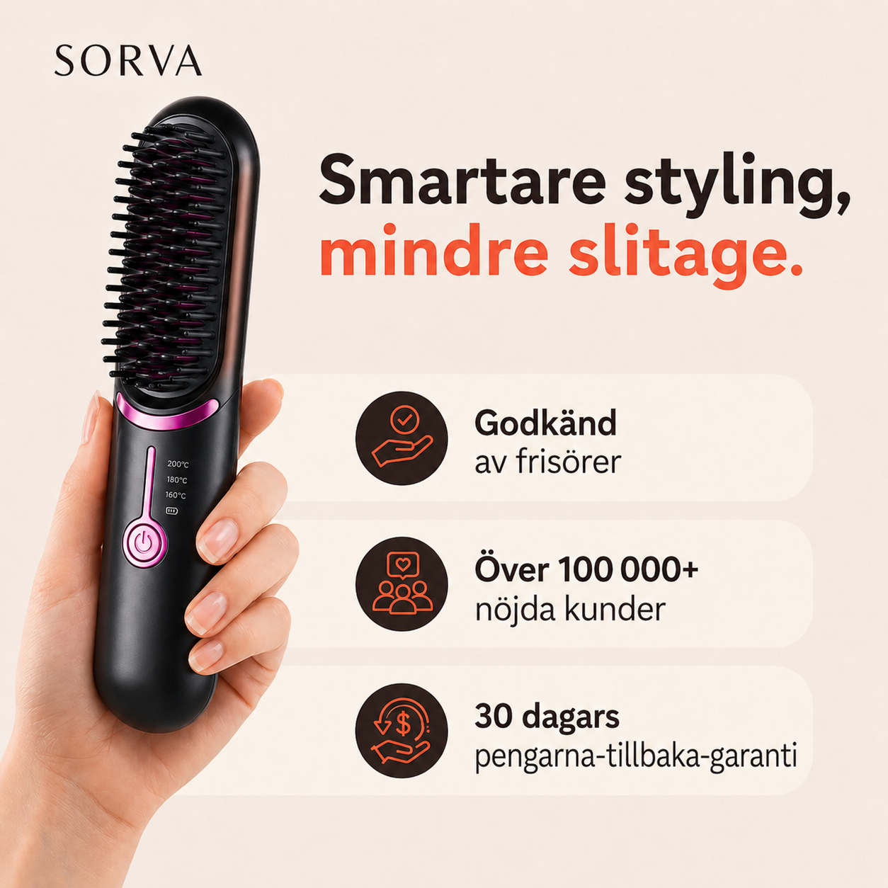 Sorva FineHeat 3™ | Sladdlös stylingborste