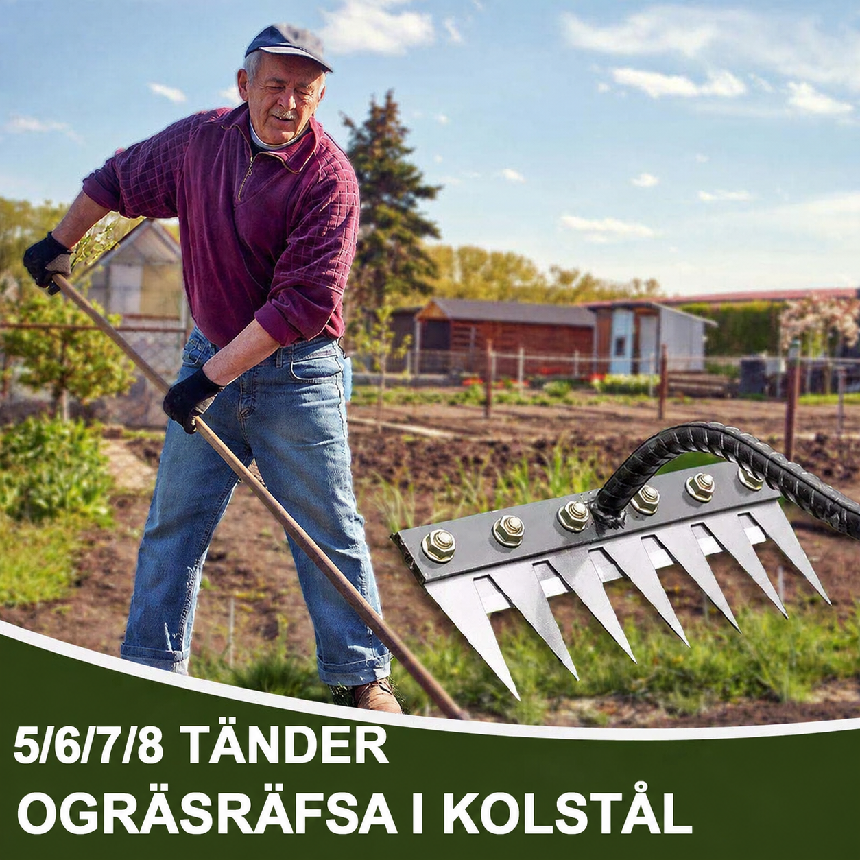🌿 50 % RABATT NU! 🧤 Ogräsräfsa med 5/6/7/8 kolstålständer – slitstark, ergonomiskt grepp och effektiv ogräsrensning 🌱