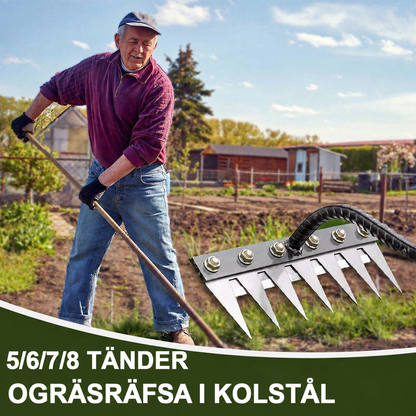 🌿 50 % RABATT NU! 🧤 Ogräsräfsa med 5/6/7/8 kolstålständer – slitstark, ergonomiskt grepp och effektiv ogräsrensning 🌱