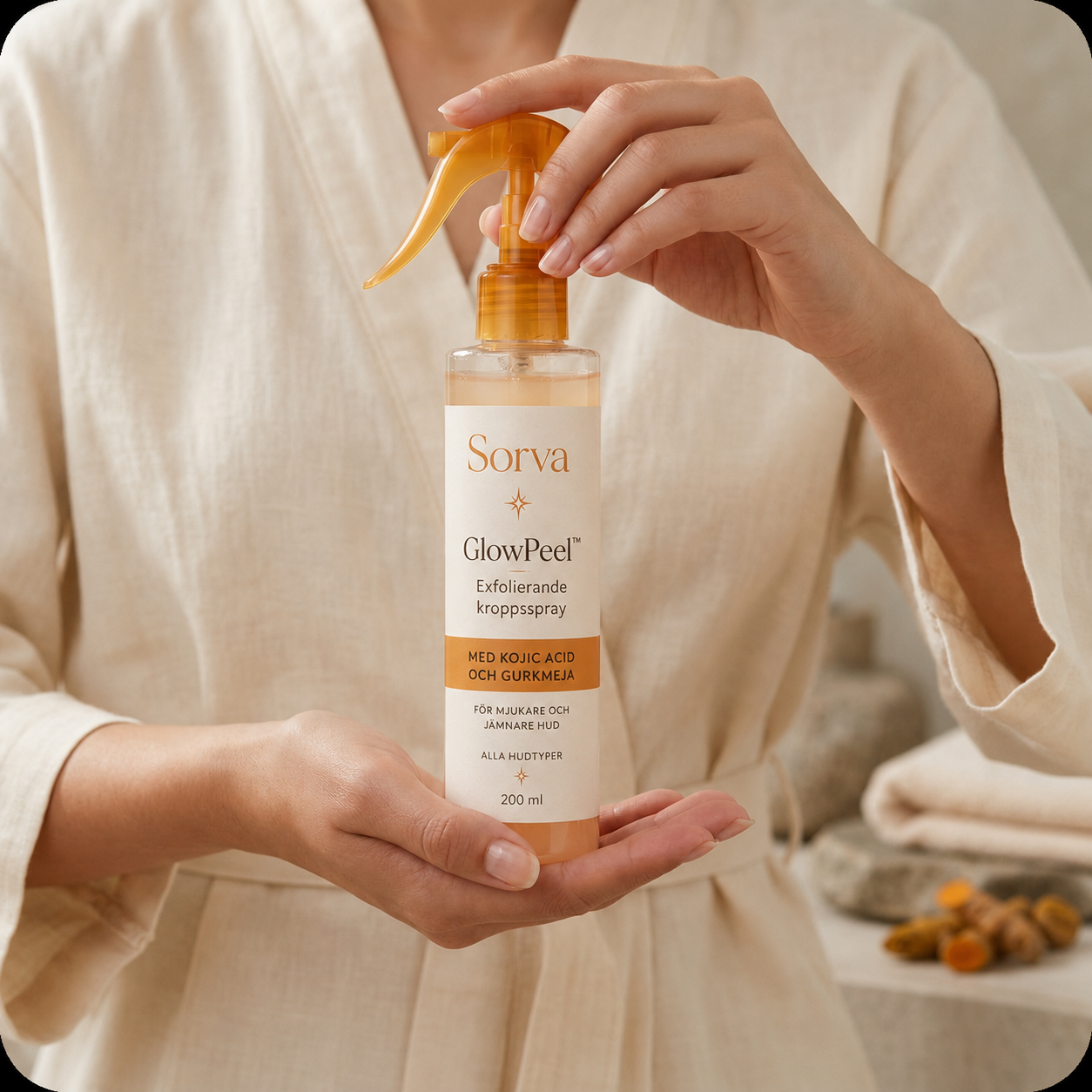 Sorva GlowPeel™ | Exfolierande kroppsspray för mjukare och jämnare hud
