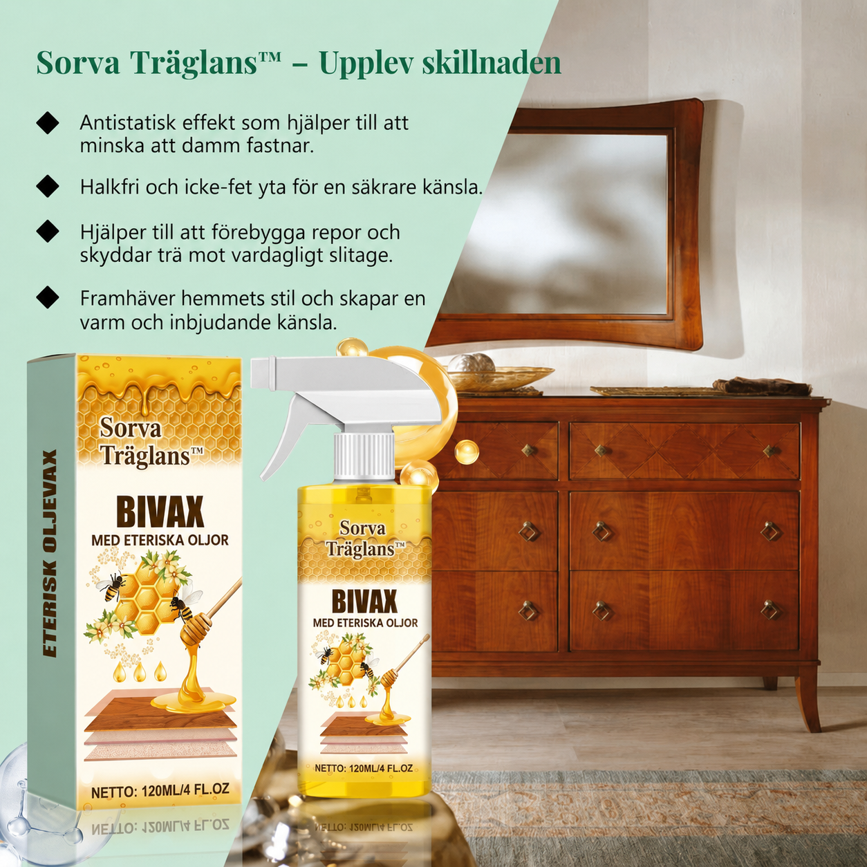 Sorva Träglans™ Bivaxspray för trä