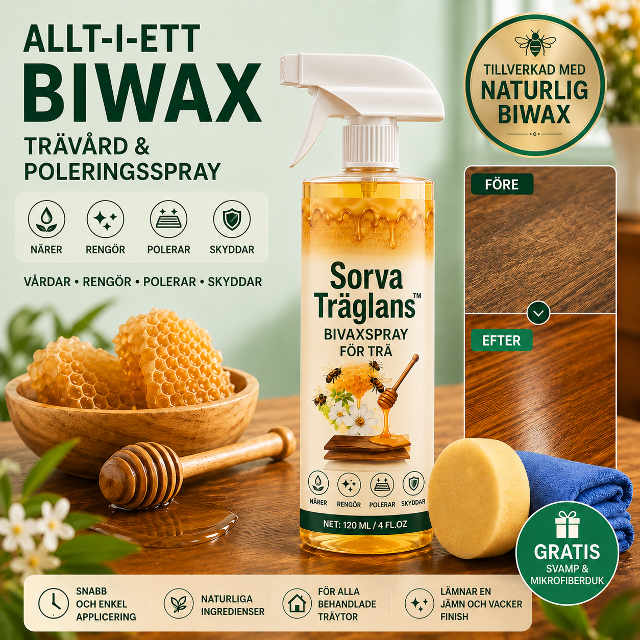 Sorva Träglans™ Bivaxspray för trä